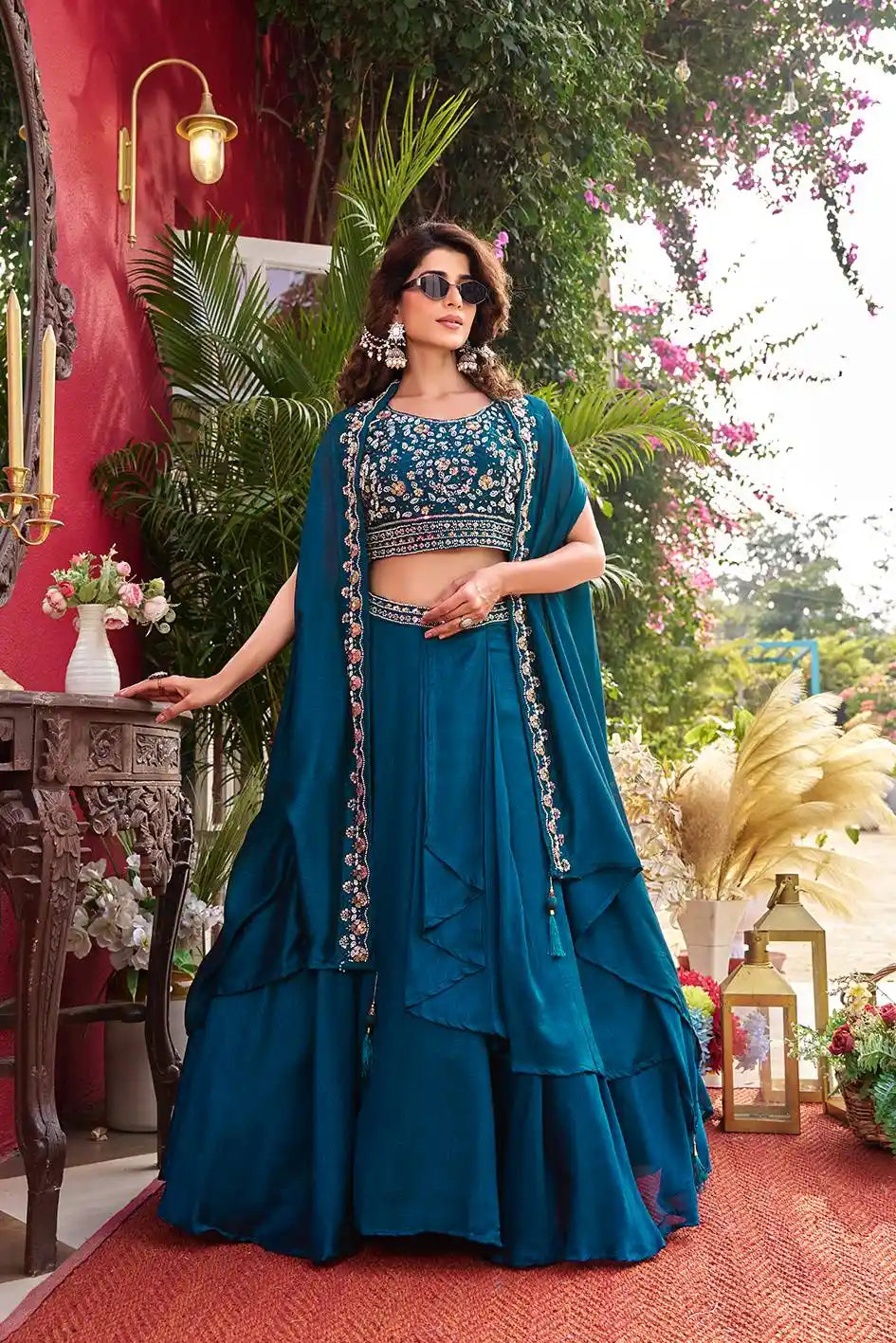 Navy Blue Pure Vichitra Silk Lehenga Kalyanja Fashion